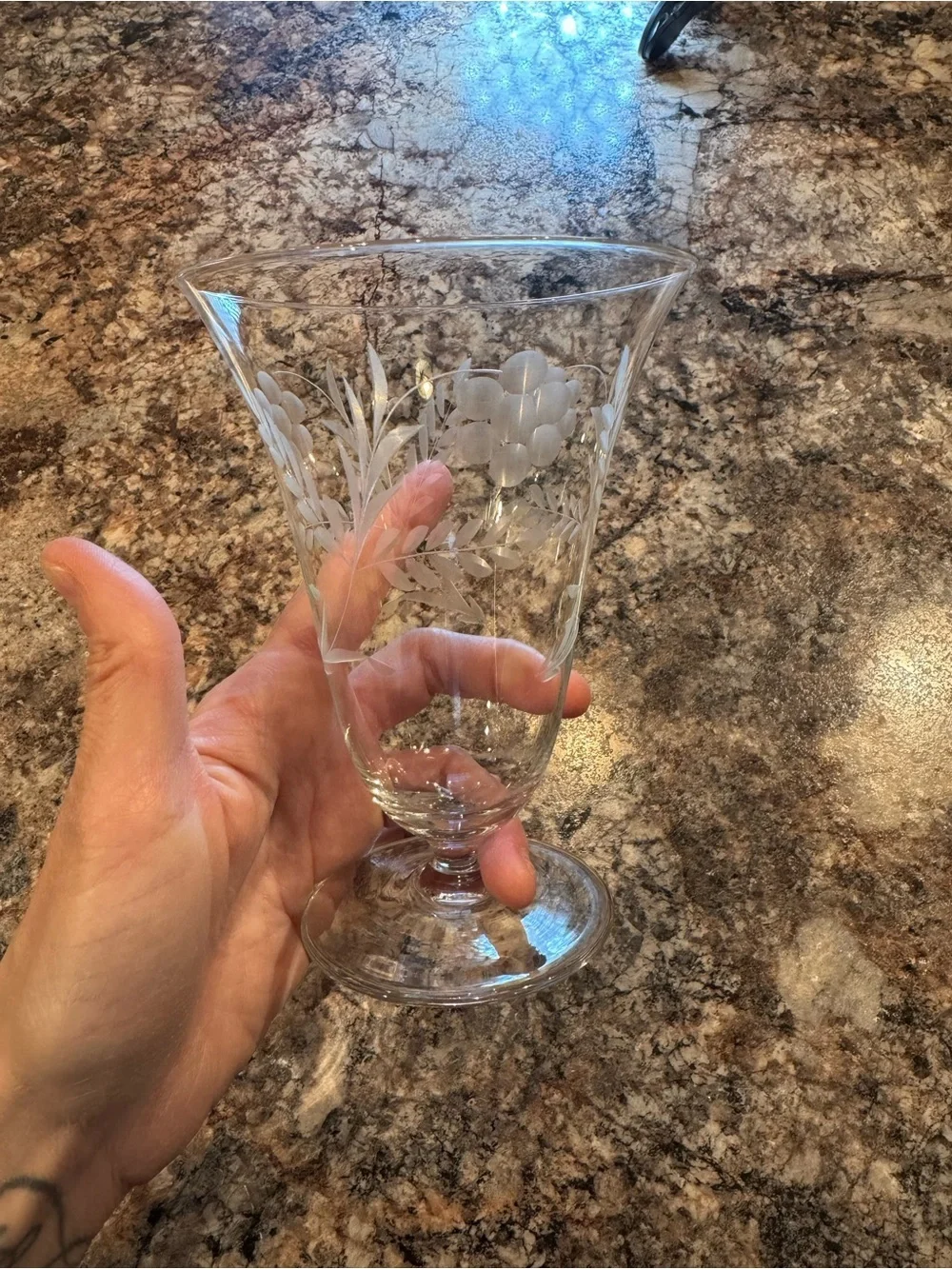 Vintage etched crystal iced tea tumbler